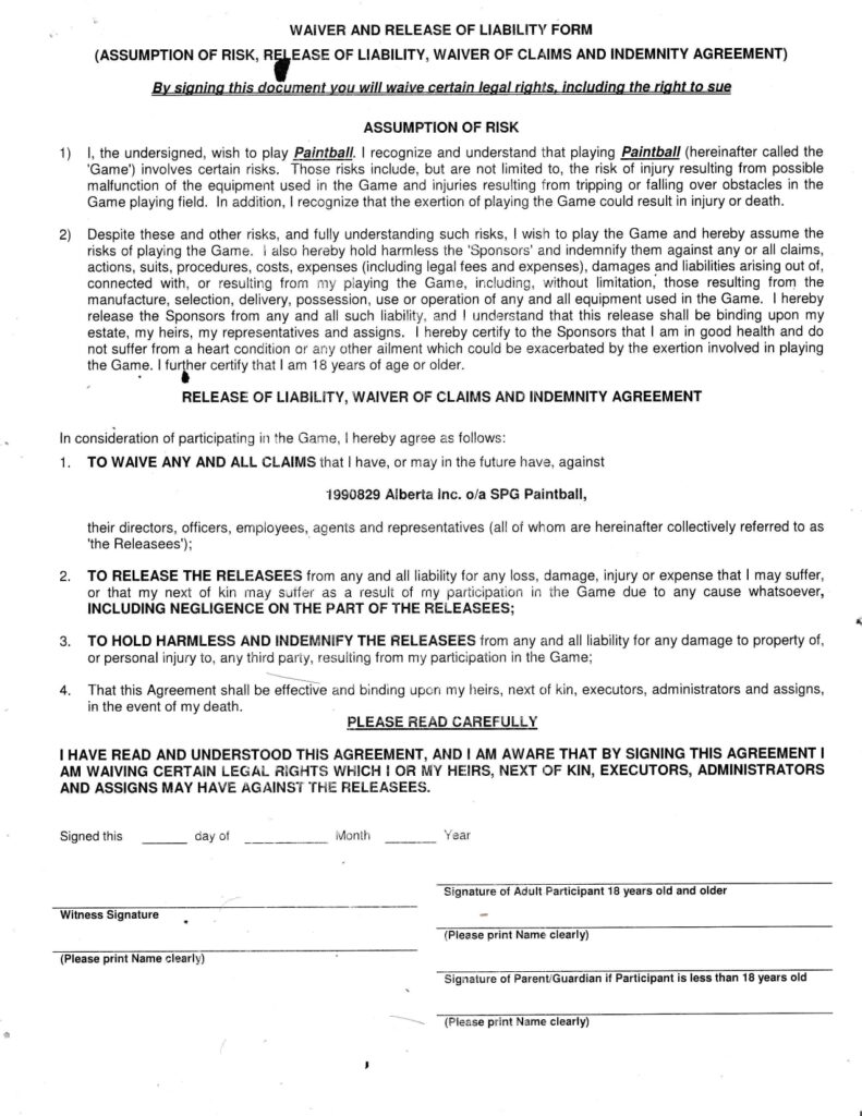 Waiver SPG Paintball